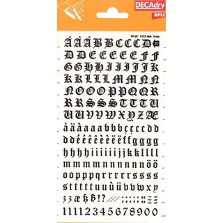 APLI DD17F Buchstaben und Zahlen übertragbar, Antike Buchstaben und Zahlen, Schwarz, 8 mm