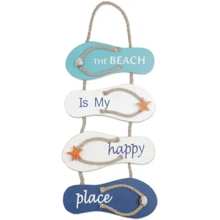 YiYa Nautische Strand Flip Flop Dekoration Flip Flop Wand Ornament Hängende Holzpantoffeln Dekoration, Wanddekor Tür Hängende Ornament Strand Thema Wohnkultur, Weiß, Blau