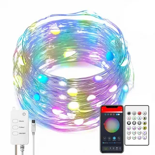 LED Lichterketten 5m Musiksynchronisation Farbwechsel, RGB-LED-Kette, 40-Tasten-Fernbedienung, eingebautes Mikrofon, SMART ALEXA GOOGLE HOME TUYA, App-gesteuerte LED-Leuchten