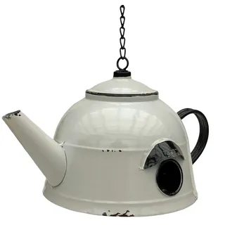 DanDiBo Ambiente DanDiBo Vogelhaus zum Aufhängen Metall Deko Teekessel wetterfest 521862 Nistkasten Teekanne Futterstation für Vögel Shabby mit Kette Metallkanne Kanne Balkon