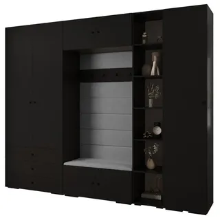 Abiks Möbel Garderoben-Set 236,7/290/47 , Schwarz, Grau, Schwarz , Metall , Nachbildung , 13 Fächer , 290x236.7x47 cm , Garderobe, Garderoben-Sets & Garderoben-Serien, Garderoben-Sets