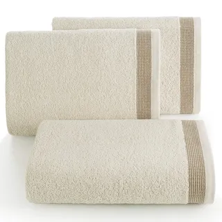 Eurofirany Handtuch Baumwolle Beige Weich Wellenmuster Bordüre Set 3-er Pack Oeko-Tex, 70X140 cm, 6