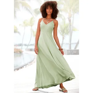 Maxikleid LASCANA "Cut-Out am Rücken aus leichter Webware", Damen, Gr. 42, N-Gr, grün (pistazie), Web, Obermaterial: 100% Viskose, unifarben, figurumspielend bodenlang, V-Ausschnitt, Kleider Maxikleid, Elegantes Sommerkleid, Spaghettikleid, Viskosekleid, festlich
