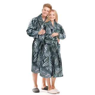 Bademantel KENDA SAND "Tropical 125" Gr. XL, grün (schwarz, grün), XL, Baumwolle, Hausmäntel, Bademantel, bequem, Wohlfühlqualität, mit Gürtel
