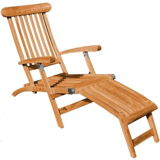 Teako Design Gartenliege Imperia aus Teakholz – Stabiler Liegestuhl mit verstellbarem Fußteil & optionaler Auflage für Garten, Terrasse & Balkon - Braun