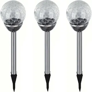 3er Set Edelstahl LED Solar Gartenleuchte Kugel mit Crackle-Licht Solarlampe Solarleuchte Deko Garten Leuchte Bunt Lampe - Schwarz