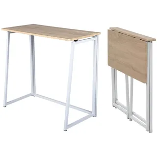 MEUBLE COSY Klapptisch Kleiner Klappbarer Schreibtisch Laptoptisch aus Holz und Metall Computertisch fürs Büro, Wohnzimmer, Home Office, Industrie-Design, Eiche, 80x40x74cm