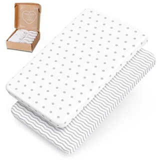 mimaDu - 2er Set Spannbettlaken Baumwolle Oeko-TEX 90x40 cm auch für 50x83, 90x40, 90x45 - Spannbetttücher für Beistellbett, Babybetten, Stubenwagen - Für ovale & eckige Matratzen