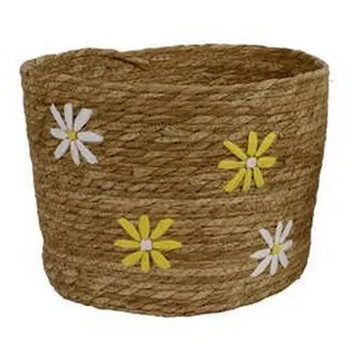 Dekokorb , Gelb, Naturfarben, Weiß , Naturmaterialien , Blume , rund , 29.00x23.50x29.00 cm , zum Stellen , Ordnen & Aufbewahren, Körbe, Dekokörbe