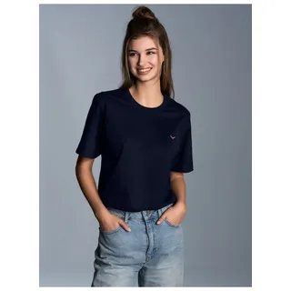 T-Shirt TRIGEMA "TRIGEMA Classic Tee", Damen, Gr. S, blau (navy), Single Jersey, 100% Baumwolle, Basic, lang, Rundhals, Shirts T-Shirt