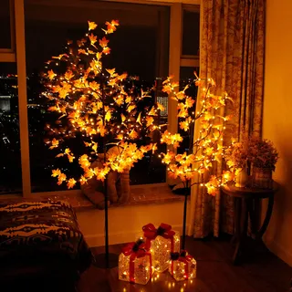 CCLIFE Led Lichterbaum Innen Aussen Weihnachten, Led Baum Innen, Ahornblatt Lichterdeko, Warmweiß, IP44, 180cm, 160LED, CushHom