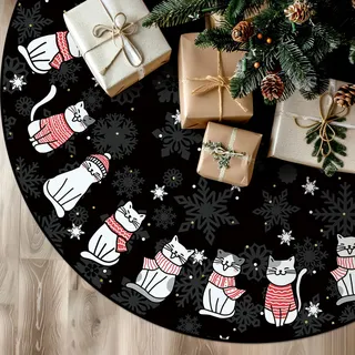 Tian Zhun Weihnachtsbaumrock, schwarzer Baumrock mit Katze, Weihnachtsfeier, Winterurlaub, Baummatte, 90 cm, für Innen- und Außendekoration