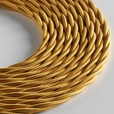 Klartext LUMIÈRE Textilkabel für Beleuchtung, 3 x 0,75 mm, goldfarben, 3 m lang, inklusive Erdkabel Ultimative Sicherheit