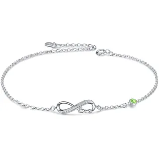 Infinity Fußkettchen Sterling Silber 925 Damen Verstellbare Unendlichkeit Fusskettchen mit Kristallen 27 cm