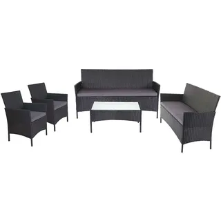 Mendler 3-2-1-1 Poly-Rattan Garten-Garnitur Halden, Lounge-Set Sitzgruppe Sofa ~ anthrazit, Kissen anthrazit