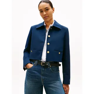 Kurzblazer TOMMY HILFIGER "PUNTO LADY JACKET", Damen, Gr. 40, schwarz night navy, Web, Obermaterial: 74% Viskose, 22% Polyamid, 4% Elasthan, unifarben, regular fit, Blazer Kurzblazer