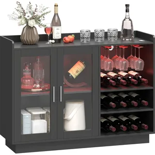 Barschrank - Weinschrank mit Flaschenhalter - LED-RGB-Beleuchtung - Für 12 Flaschen - Maße 120x38x88 cm - Holz - Moderner Stil - Schwarz