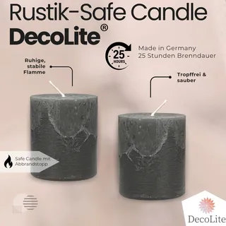 DecoLite Stumpenkerzen Rustic 4er Set 80x70 mm | Selbstverlöschend Safe Candle | Durchgefärbt RAL-zertifiziert | Brenndauer ca. 25h | Made in Germany | Rustik Deko Kerzen von DecoLite (anthrazit)