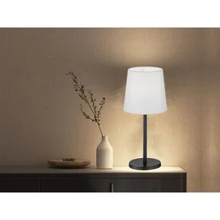 Kleine LED Designklassiker Nachttischlampe Schwarz mit Lampenschirm Stoff Weiß - Schwarz