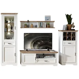 JASMIN Wohnwand Komplett-Set in Pinie hell, Artisan Eiche Optik - Schrankwand mit LED-Beleuchtung für Ihr Wohnzimmer im Landhausstil - 299 x 204 x 51 cm (B/H/T)