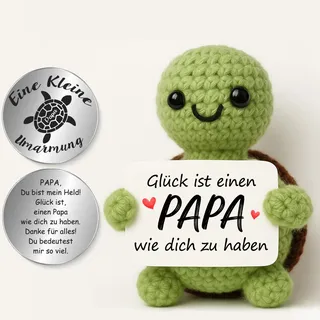 Tixlux Geschenk für Papa, Vatertagsgeschenk für Papa, Pocket Hug Schildkröte, Handgemachte Strickwolle Schildkröte Figur, Kleine Umarmung Glücksbringer, Geburtstag, Gute Besserung, Weihnachten