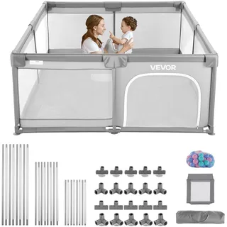 Vevor Baby-Laufstall, 2000x1785 mm, Spielstall für Kleinkinder, Spielplatz für drinnen & draußen, Sicherheits-Aktivitätszentrum mit 50 Ozeanbällen, Tür mit Reißverschluss & atmungsaktivem Netz
