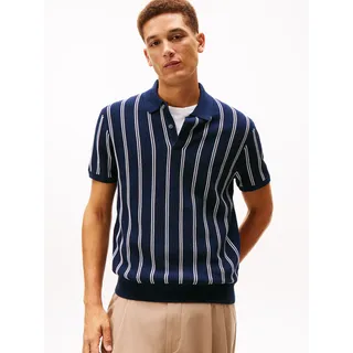 Poloshirt TOMMY HILFIGER "KNITTED VERTICAL STRIPE", Herren, Gr. L, schwarz night navy, Strick, Obermaterial: 100% Baumwolle, normal normal, Bündchen, Shirts Poloshirt, normale Passform, aus Strick