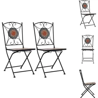 vidaXL Mosaik-Bistrostühle 2 Stk. Orange / Grau - Gartenstühle - Orange