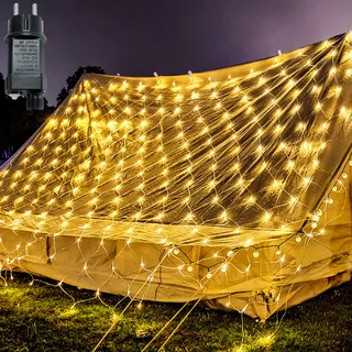 UISEBRT LED Lichternetz Außen Innen 6x2m Warmweiß Lichterkette Lichtervorhang Weihnachtsbeleuchtung mit 8 Leuchtmodi, für Weihnachtsdeko Gartendeko Halloween Hochzeit Party (6x2m Warmweiß), ‎YF0301