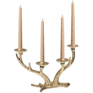 Relaxdays Kerzenständer Hirschgeweih, vierarmig, Kerzenhalter für Stabkerzen, Vintage Kerzenleuchter, Gusseisen, Gold
