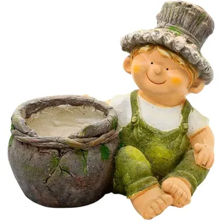 Wichtelstube-Kollektion XXL Gartenfigur Alex, Dekofigur mit Blumentopf für den Garten 36,5 x 26 x 34cm Gartendeko Figuren für draußen Wetterfest mit Pflanzkübel