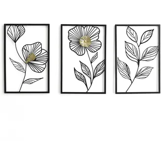 FJSPERM Schwarze Metall Blume Wanddeko 3er-Set Moderne Wandornament Heimdekoration, Abstrakte Metallbilder Wanddeko Dekorationen für Wohnzimmer Schlafzimmer Küche