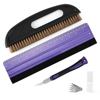 EHDIS 3-teilig Tapezierwerkzeug, inklusive Tapezierbürste, Rakel Tapezieren, Schneidwerkzeug, Tapezierset, Tapetenglättungs Werkzeug, für Klebekontakt, Tapeten, Fensterfolie, Lila