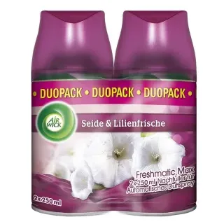 AIR WICK Freshmatic Max Nachfüller, 2 x 250 ml, Nachfüllduft passend für Freshmatic Max Complete Spender, Seide & Lilienfrische