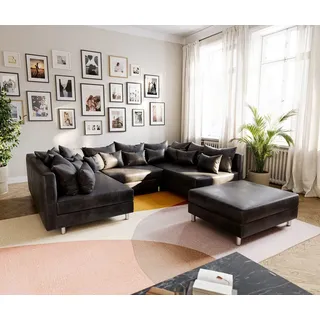 DeLife Wohnlandschaft Clovis Anthrazit Antik Optik modular Hocker - Grau/Schwarz