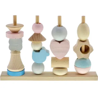 Hess Holzspielzeug 14966 - Steckspiel aus Holz mit 18 Bausteinen in verschiedenen Formen, für Babys ab 12 Monaten, handgefertigt, Nature rosa/blau