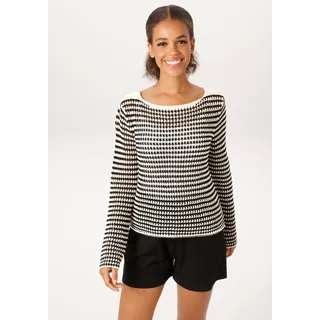 Aniston CASUAL Strickpullover mit Lochmuster in Häkel-Optik Schwarz / Weiß 46