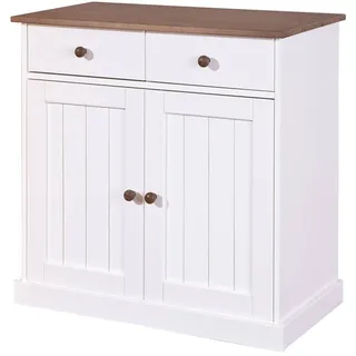 Inter Link – Kommode – Buffet – Sideboard – Kiefer massivholz – 2 Türen – 2 Schubladen – Landhausstil – Für Esszimmer – Wohnzimmer – Eingang – Westerland 3.2 - Weiß / Sepia Braun