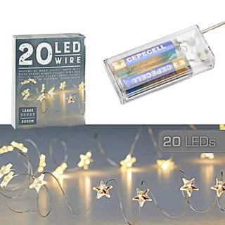 Cepewa Mikro Draht Lichterkette Stern warmweiß silber Batterie Deko Beleuchtung Weihnachten (1 x 20 LED Stern Mikro-Draht Lichterkette)