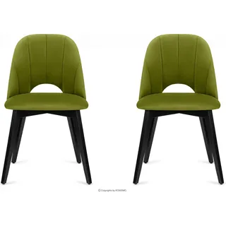 Konsimo Stuhl 2-tlg Velours-Sitz Beine aus massivem Buchenholz "BOVIO", Grün, Stoff/Holz, Modern, 48x86x44 cm - Grün