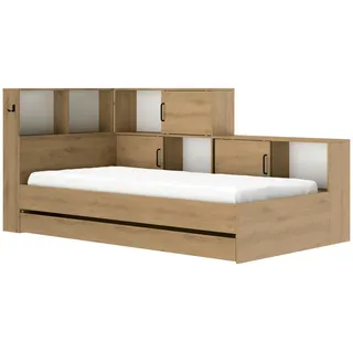 Mid.you Stauraumbett , Weiß, Eiche Artisan , Holzwerkstoff , 5 Fächer , 1 Schubladen , 90x200 cm , ISO 9001, Pefc , Bettkasten , Babymöbel & Kindermöbel, Kinderzimmer & Jugendzimmer, Kinderbetten, Kinderbetten & Jugendbetten