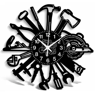 Instant Karma Clocks - Wanduhr Künstler Hydraulisch Zimmermann Mechanisch Garage Werkzeuge Geschenkidee für Tischler (Schwarz-02)