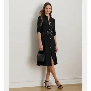 Lauren Ralph Lauren für Damen. 200980920002 Hemdkleid aus schwarzem doppelseitigem Georgette (40), Lässig, Langarm, Recyceltes Polyester, Na