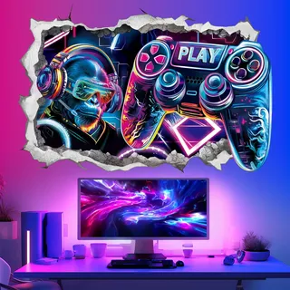 wondever Wandtattoo 3D Gamer Wandaufkleber Gaming Controller Durchbruch Videospiel Wandsticker Wanddeko für Kinderzimmer Jungen Schlafzimmer Spielzimmer