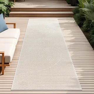 Outdoor Teppich Wetterfest Balkon Wohnzimmer Skandinavisches Boho Einfarbig Grösse 80x150 cm - Creme