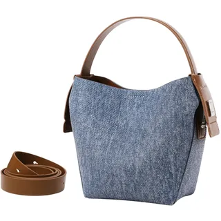 LA FESTIN Leder-Beuteltaschen für Damen, verstellbarer langer Riemen, Designer-Umhängetasche, Schultertasche für den täglichen Gebrauch, Jeansblau und Braun