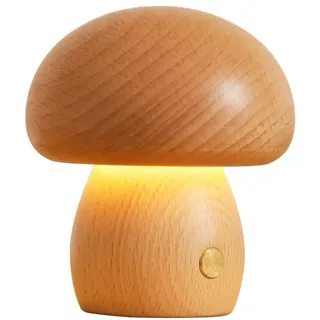 MiOYOOW Pilzlampe aus Holz, Dimmbare Nachtlicht, Rutschfeste Nachttischlampe mit um 360 ° Drehbarem, Abnehmbarem Pilzkopf für Weihnachts Dekorationen, Schlafzimmer und Wohnheim