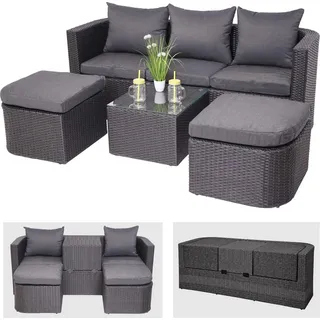MCW 3in1-Garnitur MCW-J37, Garten-/Lounge-Set Sonneninsel, Spun Poly Poly-Rattan MVG ~ anthrazit, Kissen dunkelgrau