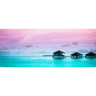 Tulup® Küchenrückwand Spritzschutz aus Glas -125x50 -Spritzschutz auf gehärtetes Glas Deko Landschaften Bungalows Wasser - Blau