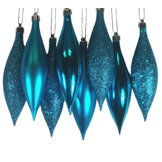 VCO Weihnachtskugeln, Weihnachtsschmuck, 8 Karat, bruchsicher, 4 Endstücke, 14 cm, Türkis/Blau